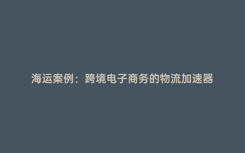 海運案例:跨境電子商務的物流加速器