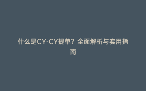 什么是CY-CY提單?全面解析與實用指南