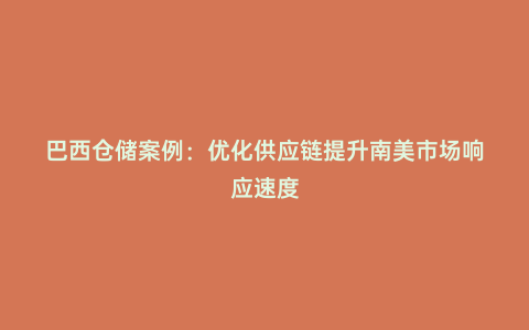 巴西倉儲案例:優化供應鏈提升南美市場響應速度