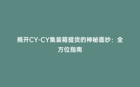 揭開CY-CY集裝箱提貨的神秘面紗:全方位指南