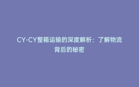 CY-CY整箱運(yùn)輸?shù)纳疃冉馕觯毫私馕锪鞅澈蟮拿孛? /></figure>
<ol start=