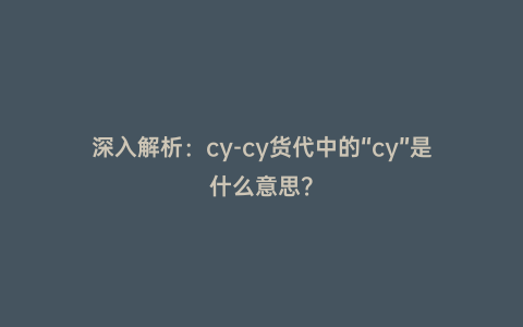 深入解析:cy-cy貨代中的“cy”是什么意思?