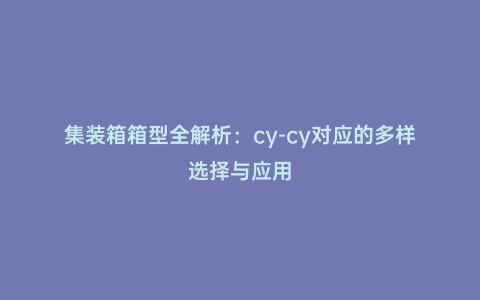 集裝箱箱型全解析：cy-cy對(duì)應(yīng)的多樣選擇與應(yīng)用