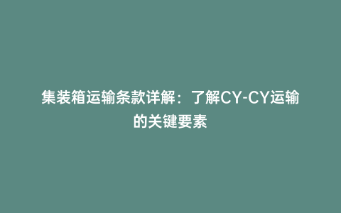 集裝箱運輸條款詳解:了解CY-CY運輸的關鍵要素