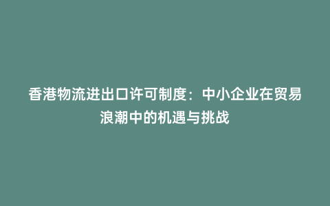 香港物流進出口許可制度:中小企業在貿易浪潮中的機遇與挑戰