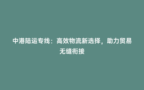 中港陸運(yùn)專線:高效物流新選擇,助力貿(mào)易無縫銜接