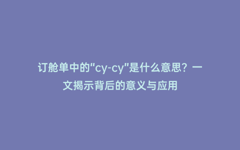 訂艙單中的“cy-cy”是什么意思？一文揭示背后的意義與應用