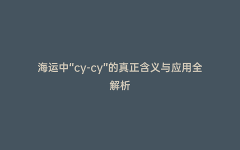 海運中“cy-cy”的真正含義與應用全解析