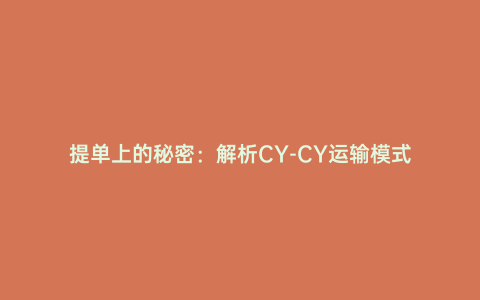 提單上的秘密：解析CY-CY運輸模式