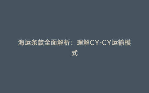 海運條款全面解析:理解CY-CY運輸模式