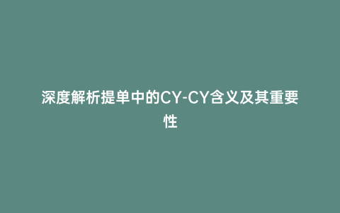 深度解析提單中的CY-CY含義及其重要性