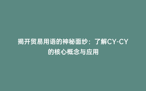 揭開貿易用語的神秘面紗:了解CY-CY的核心概念與應用