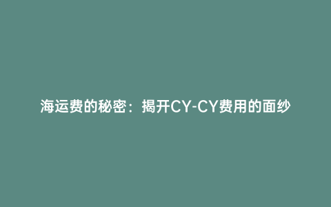 海運費的秘密:揭開CY-CY費用的面紗