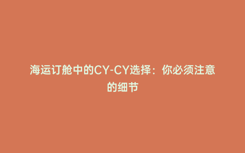 海運(yùn)訂艙中的CY-CY選擇:你必須注意的細(xì)節(jié)
