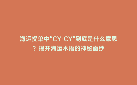 海運提單中“CY-CY”到底是什么意思?揭開海運術語的神秘面紗