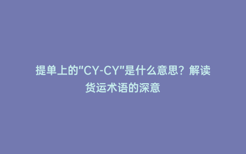 提單上的“CY-CY”是什么意思？解讀貨運術語的深意