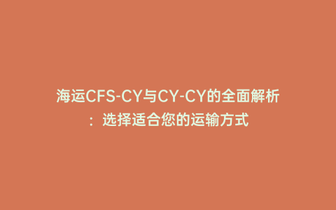 海運(yùn)CFS-CY與CY-CY的全面解析:選擇適合您的運(yùn)輸方式
