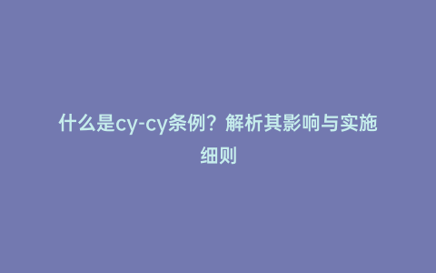 什么是cy-cy條例？解析其影響與實施細則