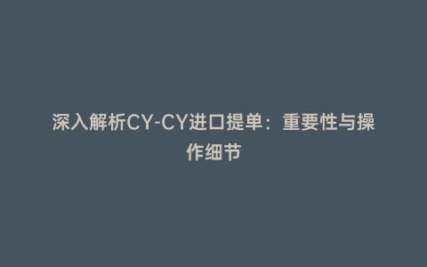 深入解析CY-CY進口提單:重要性與操作細節