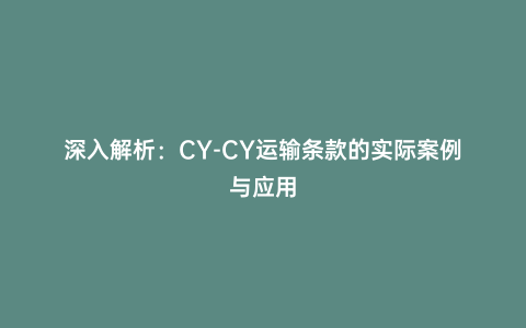 深入解析:CY-CY運輸條款的實際案例與應用