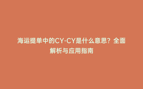 海運提單中的CY-CY是什么意思?全面解析與應用指南