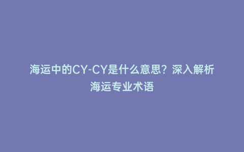 海運中的CY-CY是什么意思？深入解析海運專業術語