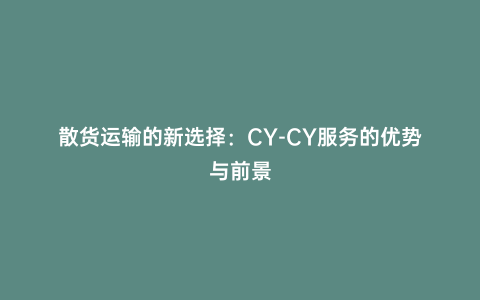 散貨運輸的新選擇：CY-CY服務的優勢與前景