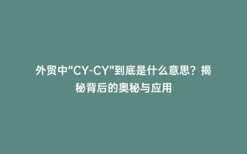 外貿(mào)中“CY-CY”到底是什么意思？揭秘背后的奧秘與應(yīng)用