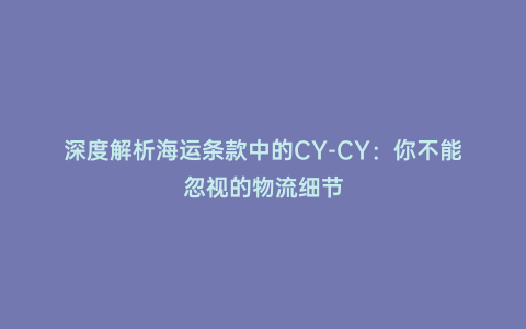 深度解析海運條款中的CY-CY:你不能忽視的物流細節(jié)
