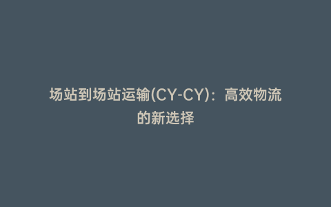 場站到場站運輸(CY-CY):高效物流的新選擇