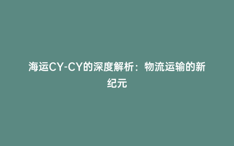海運CY-CY的深度解析:物流運輸的新紀元