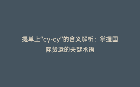 提單上“cy-cy”的含義解析：掌握國際貨運的關鍵術語