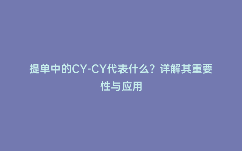 提單中的CY-CY代表什么？詳解其重要性與應(yīng)用
