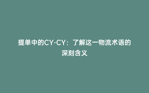 提單中的CY-CY：了解這一物流術語的深刻含義